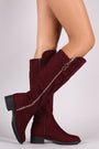 Suede Buckled Zipper Trim Riding Knee High Boots