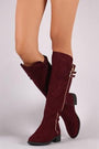 Suede Buckled Zipper Trim Riding Knee High Boots