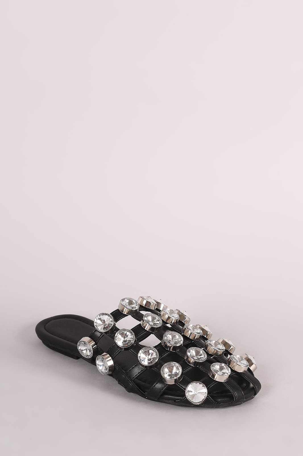 Oversized Jeweled Accent Caged Slide-On Mules