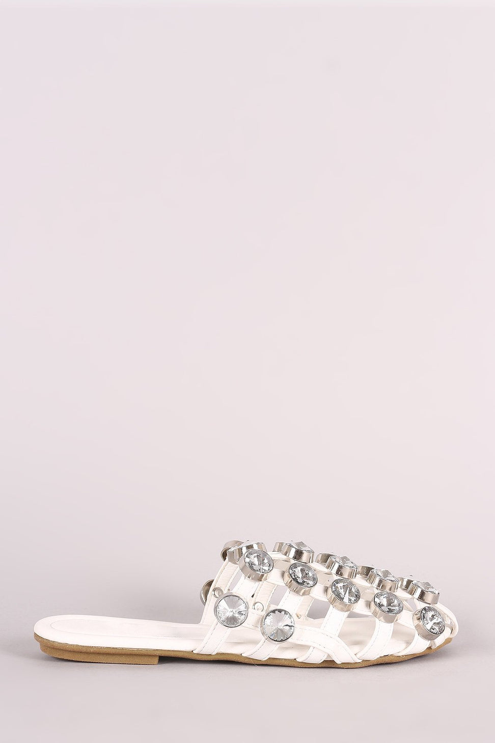 Oversized Jeweled Accent Caged Slide-On Mules