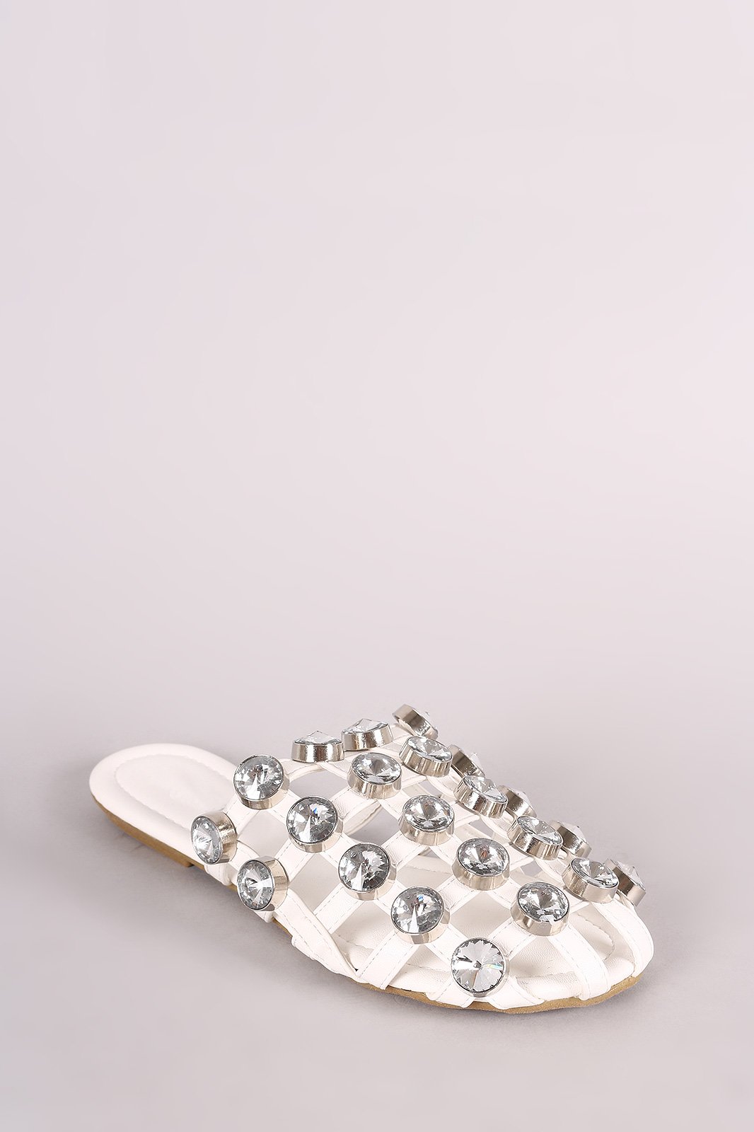Oversized Jeweled Accent Caged Slide-On Mules