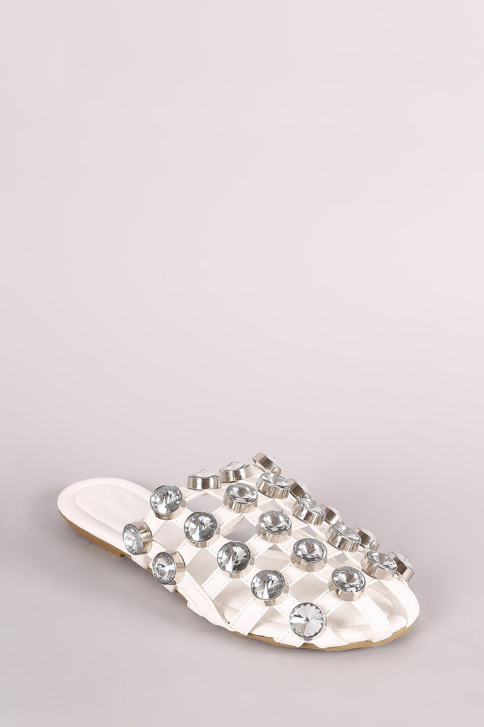 Oversized Jeweled Accent Caged Slide-On Mules