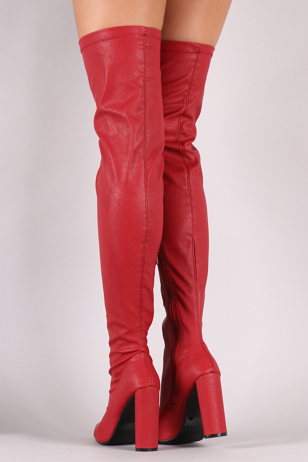 Qupid Pointy Toe Chunky Heeled Over-The-Knee Boots