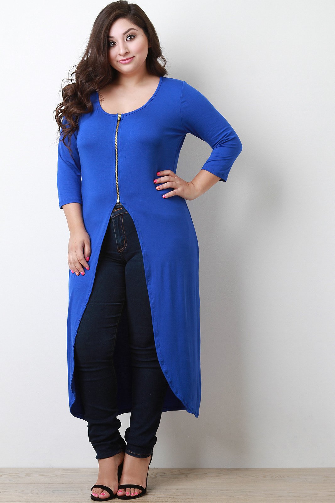 Zipper Front Quarter Sleeves Maxi Top