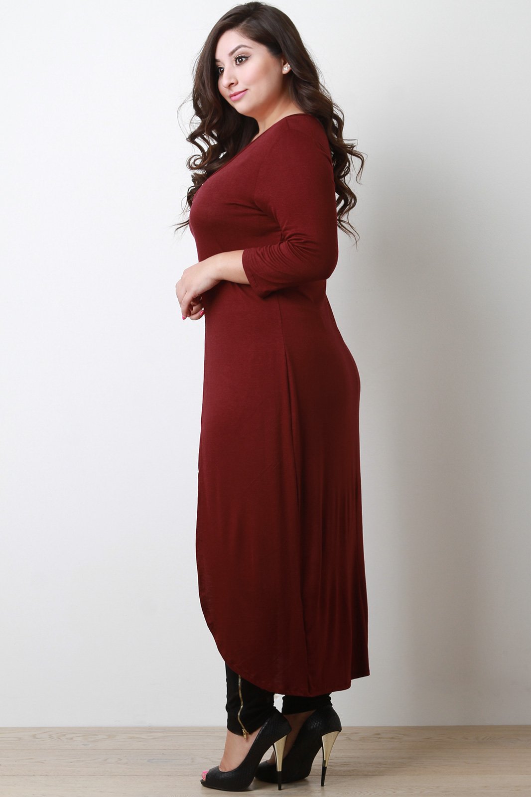 Zipper Front Quarter Sleeves Maxi Top