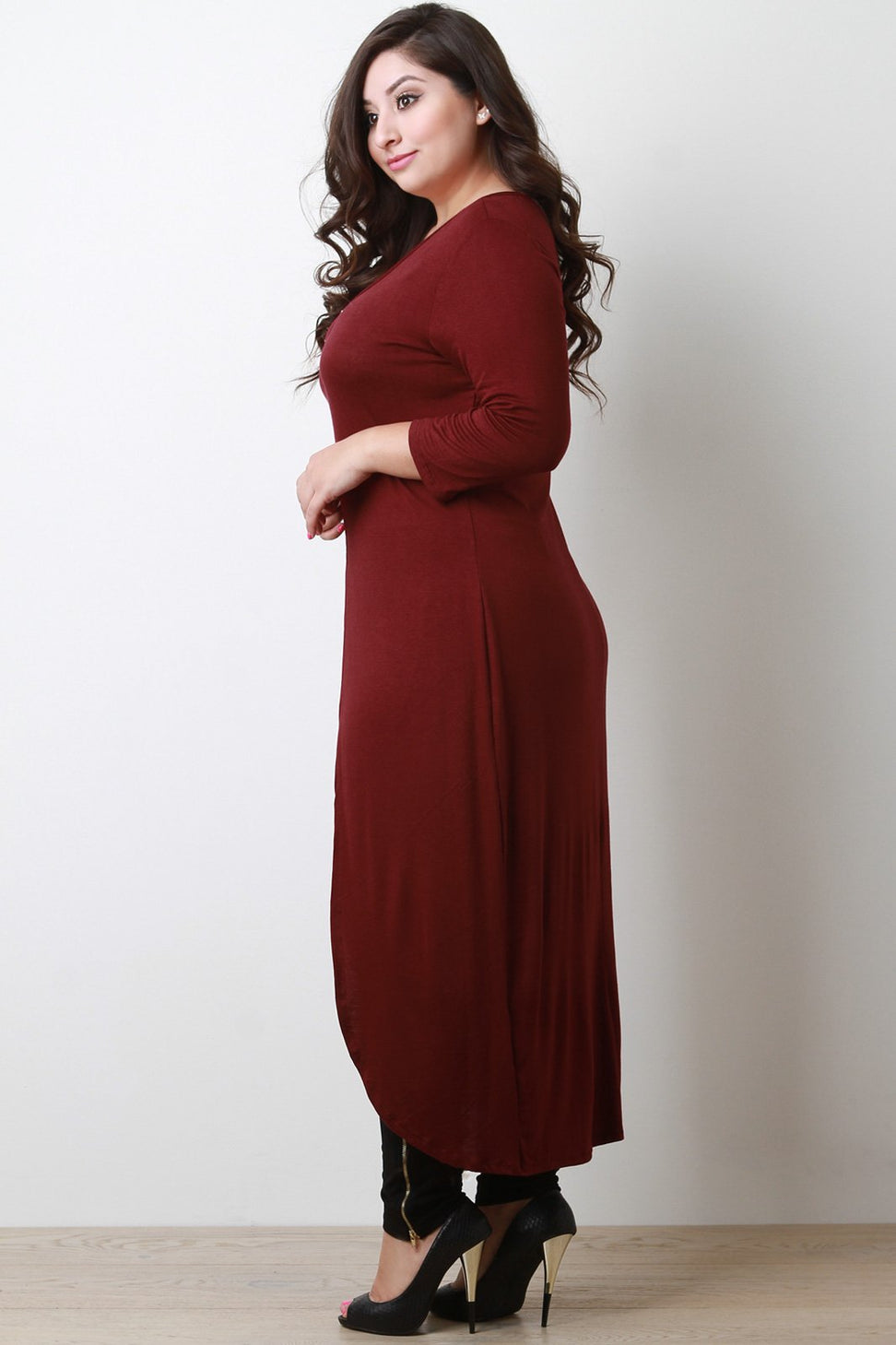 Zipper Front Quarter Sleeves Maxi Top