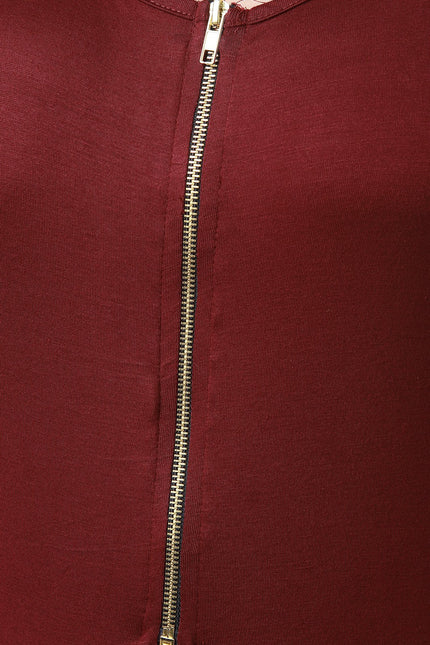 Zipper Front Quarter Sleeves Maxi Top