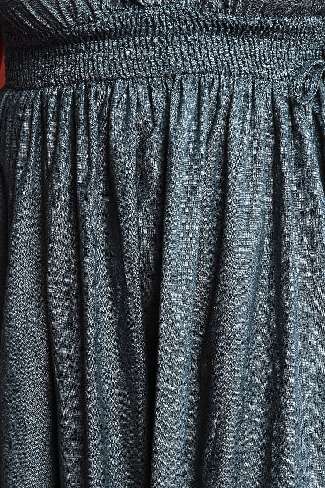 V Neck Smock Empire Waist Sleeveless Chambray Maxi Dress