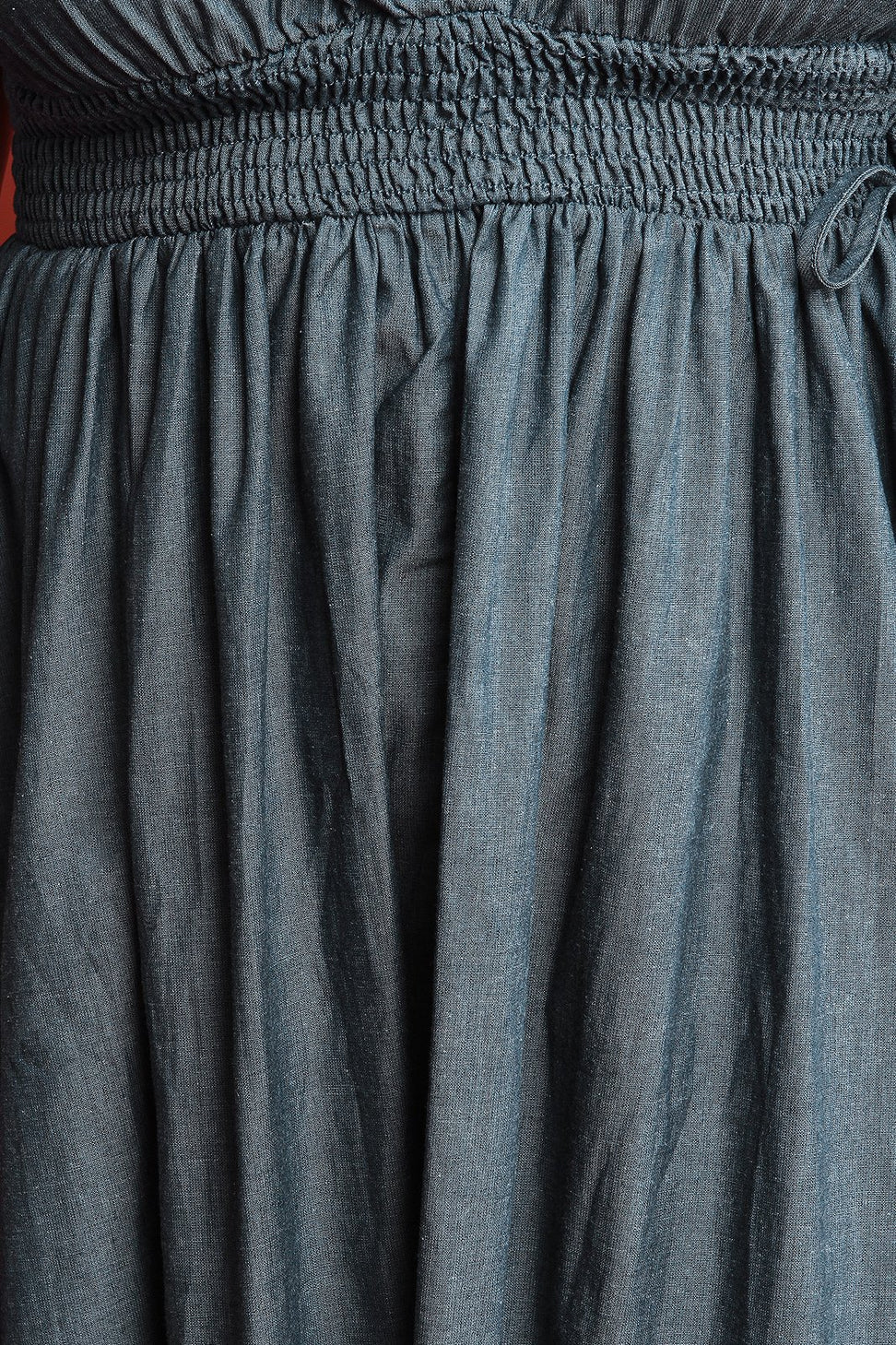 V Neck Smock Empire Waist Sleeveless Chambray Maxi Dress