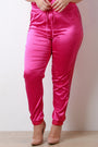 Elastic Striped Satin High Waisted Jogger Pants