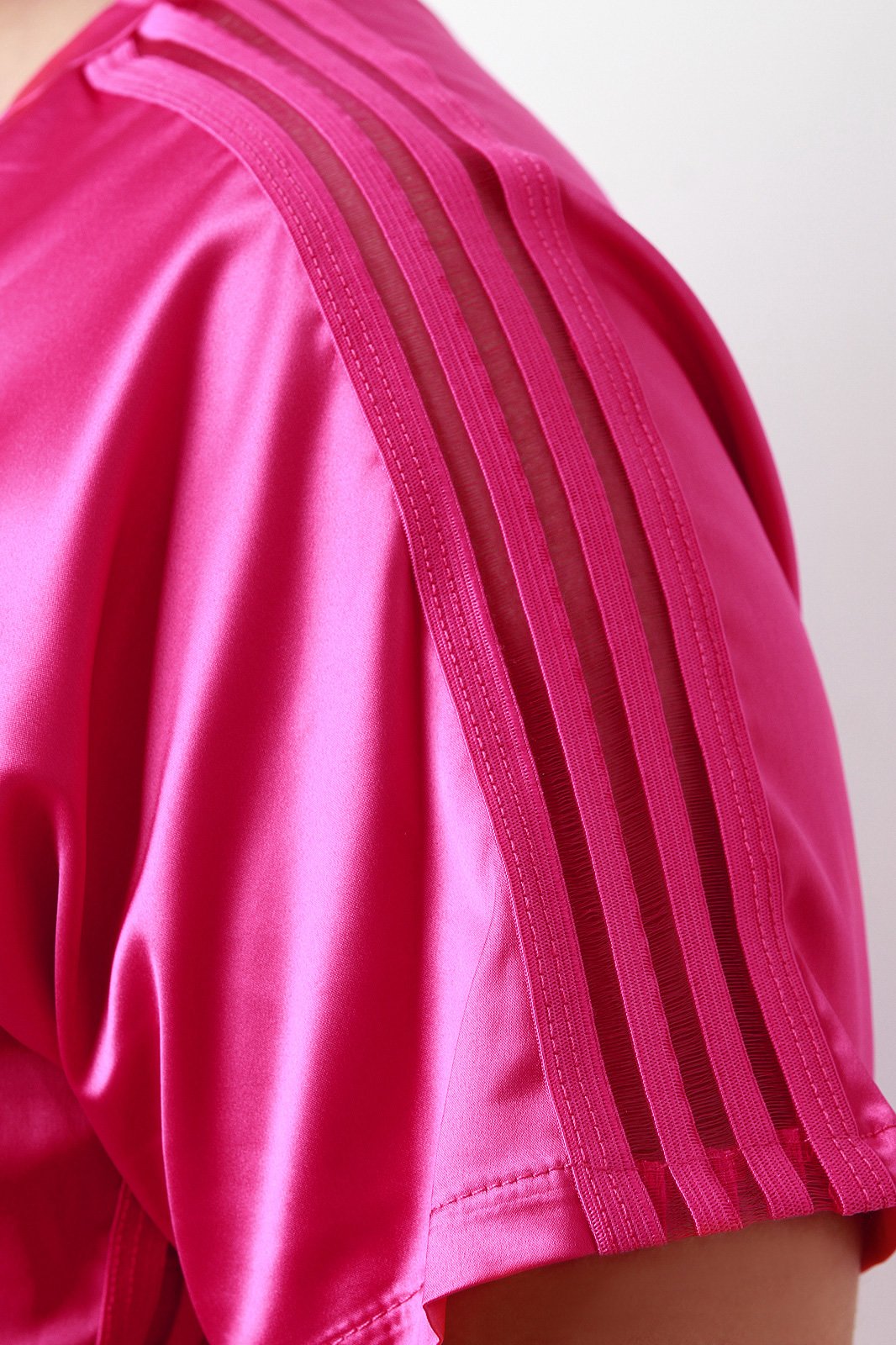 Elastic Semi-Sheer Striped Satin Short Sleeve Top