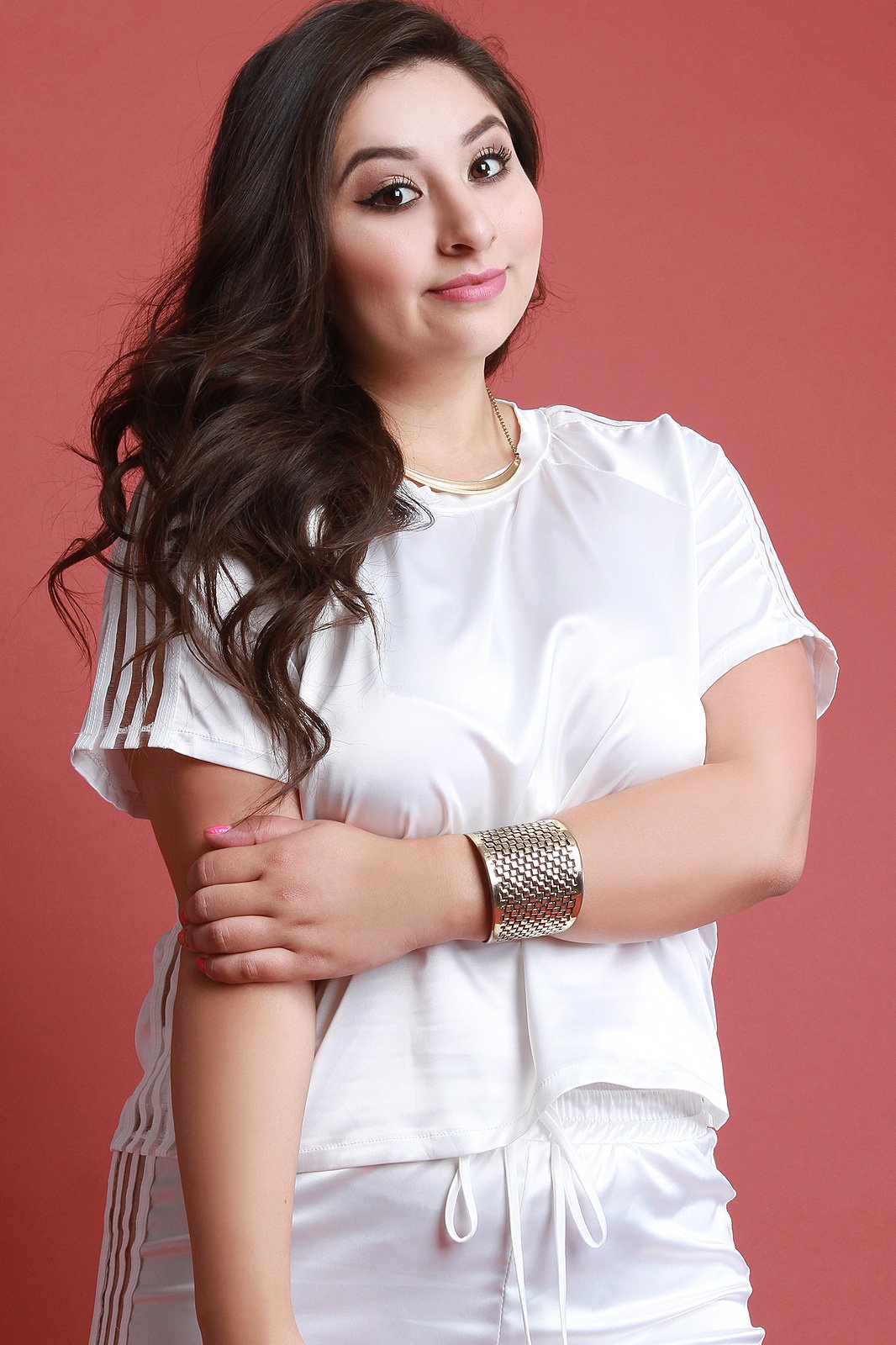 Elastic Semi-Sheer Striped Satin Short Sleeve Top