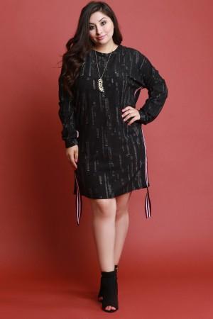 Distressed Side Striped Long Sleeve Sweater Dress - NoveltyOne