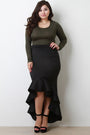 Scuba Knit High Low Ruffled Maxi Skirt