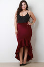 Scuba Knit High Low Ruffled Maxi Skirt