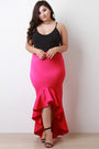 Scuba Knit High Low Ruffled Maxi Skirt