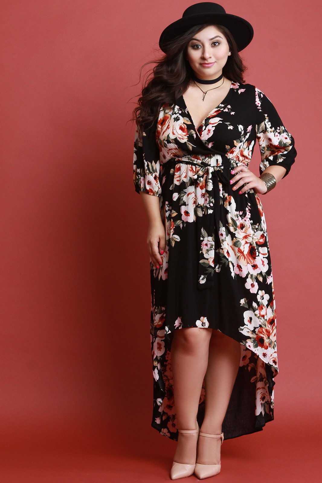 Floral High Low Surplice Maxi Dress
