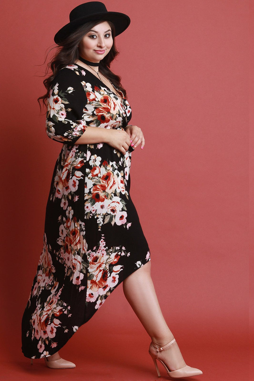 Floral High Low Surplice Maxi Dress