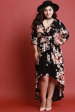 Floral High Low Surplice Maxi Dress