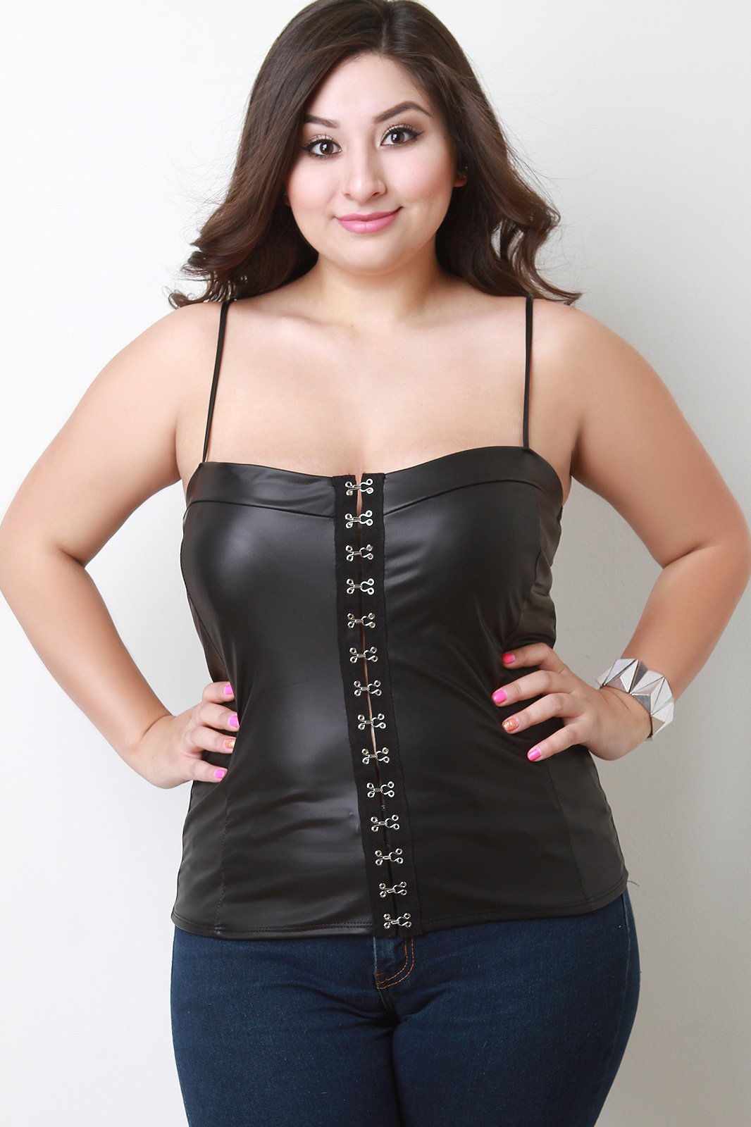 Vegan Leather Hook-N-Eye Bustier Top