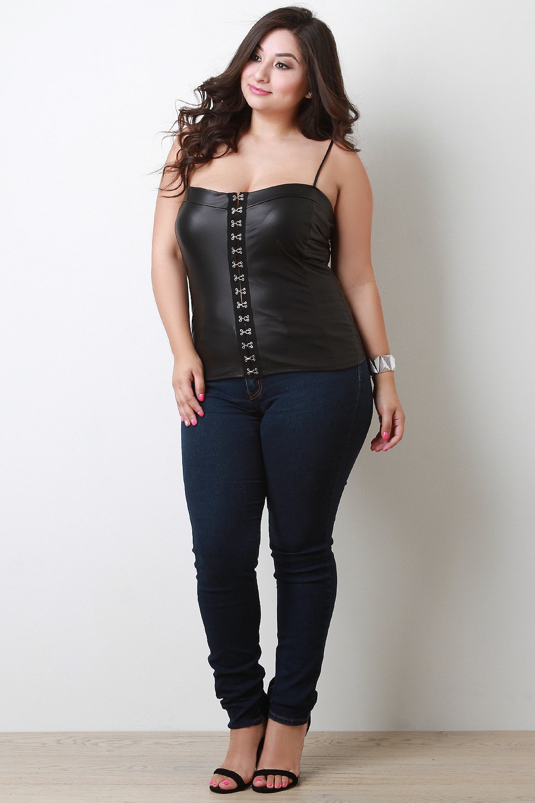 Vegan Leather Hook-N-Eye Bustier Top