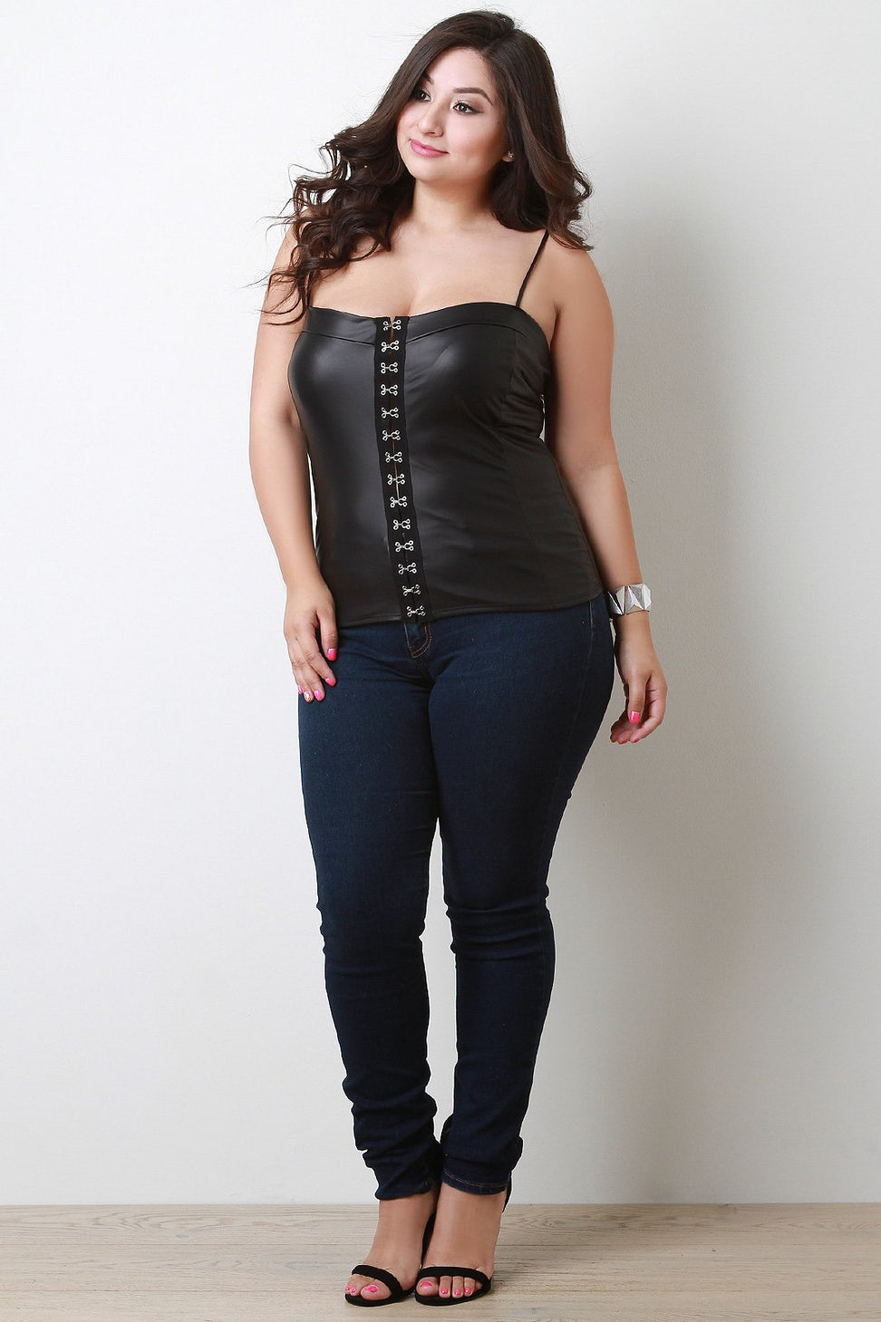 Vegan Leather Hook-N-Eye Bustier Top