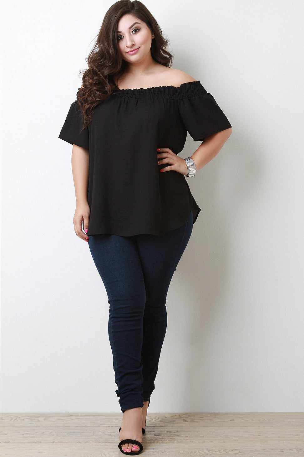Textured Off The Shoulder Back Bow Top