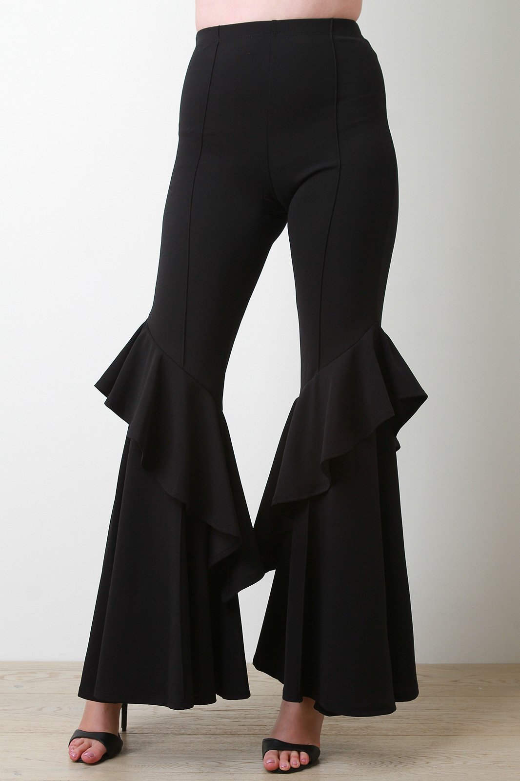 Ruffle Crepe Bell Pants