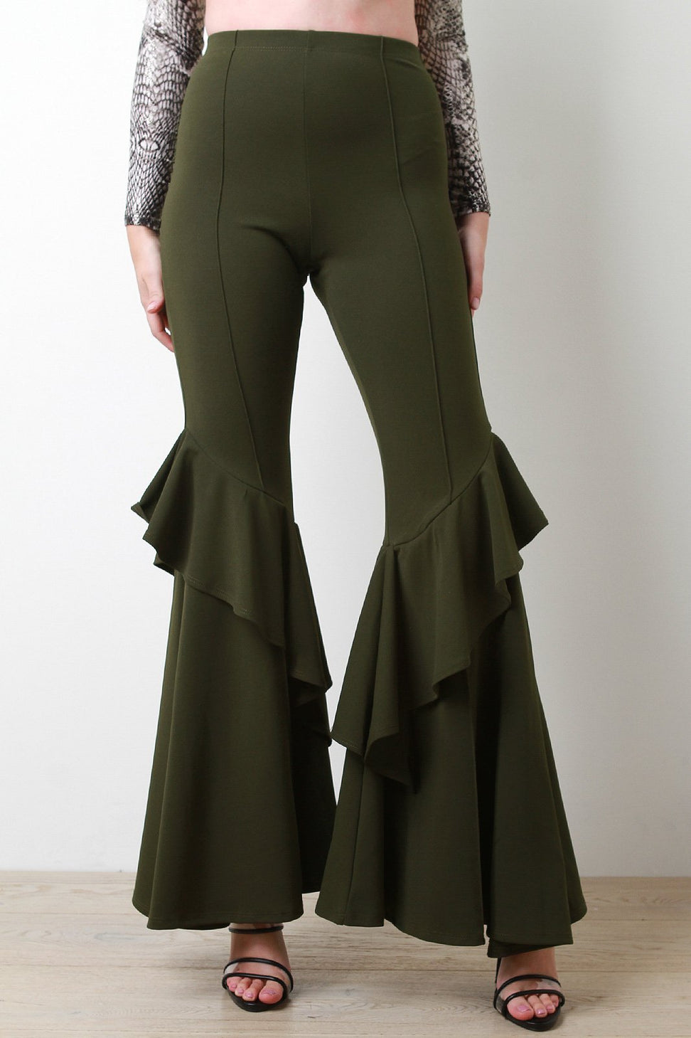 Ruffle Crepe Bell Pants