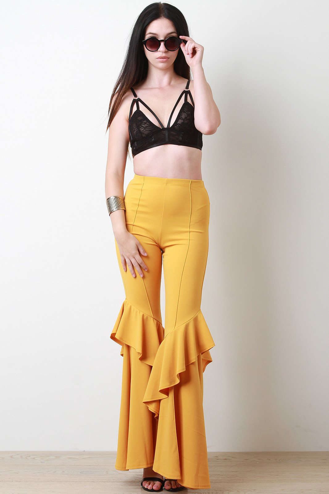 Ruffle Crepe Bell Pants