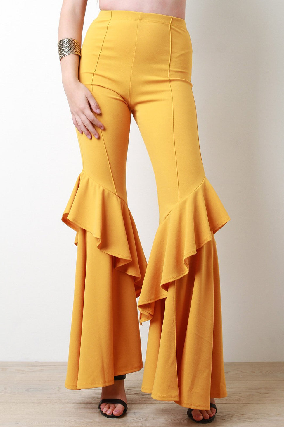 Ruffle Crepe Bell Pants