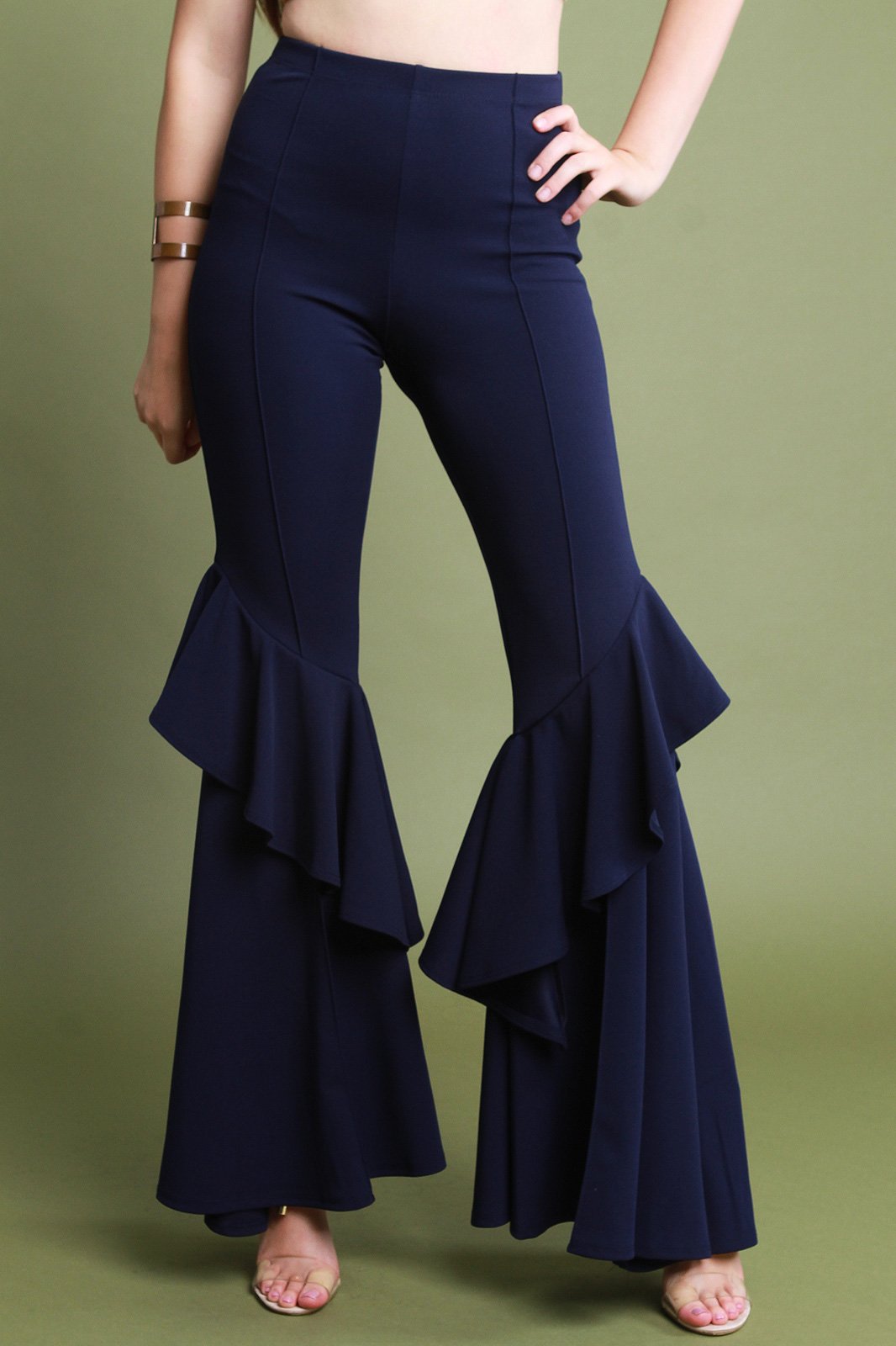 Ruffle Crepe Bell Pants