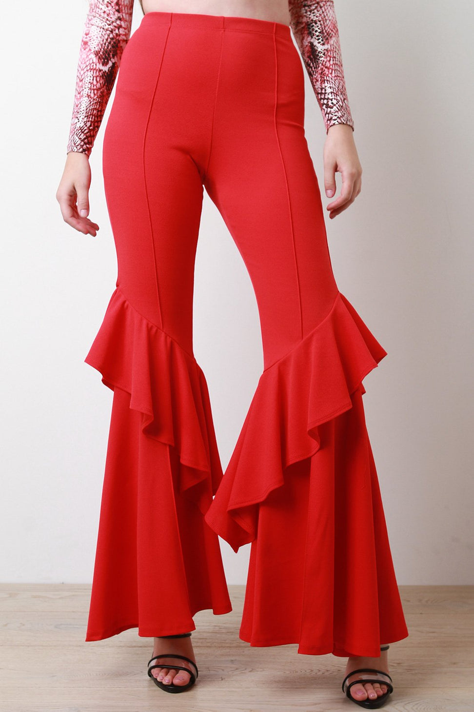 Ruffle Crepe Bell Pants