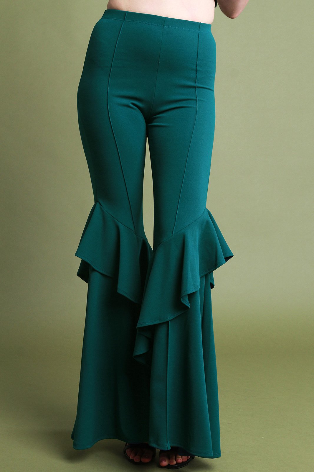 Ruffle Crepe Bell Pants