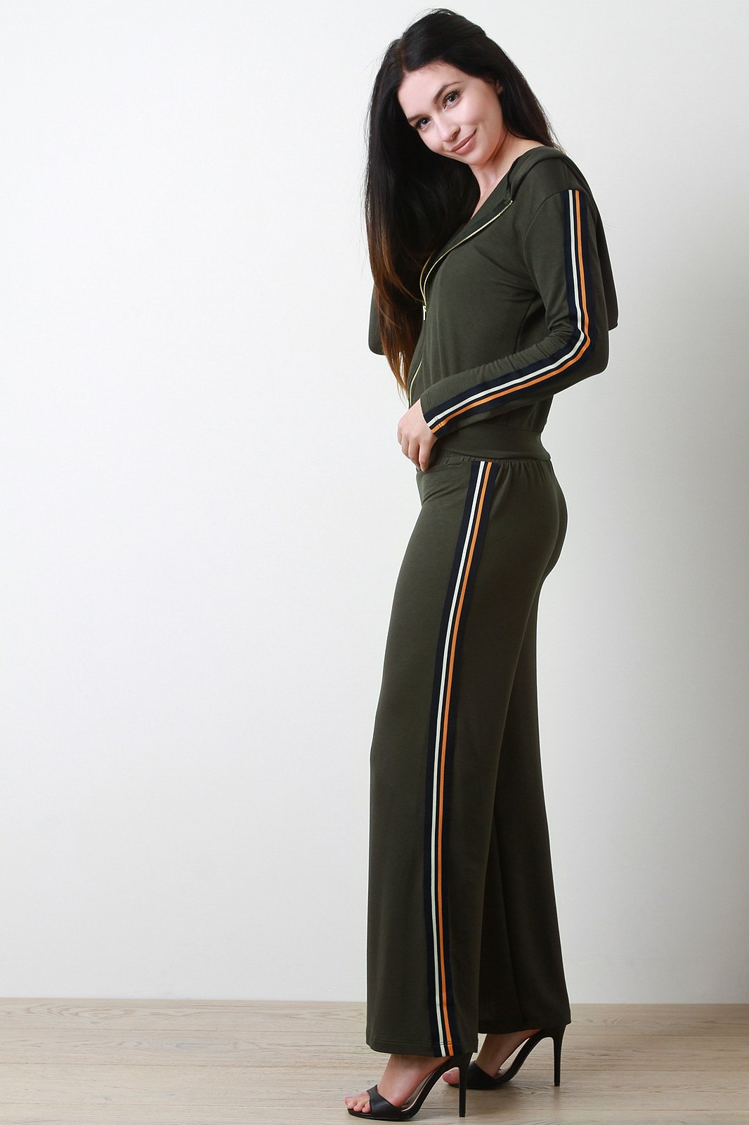 Striped Side Hoodie and Relaxed Fit Pants Set