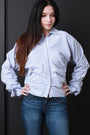 Striped Ruched Button Up Oversized Sleeve Top