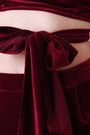 Velvet Waist-Tie Crop Top With High Waist Slit Pants Set