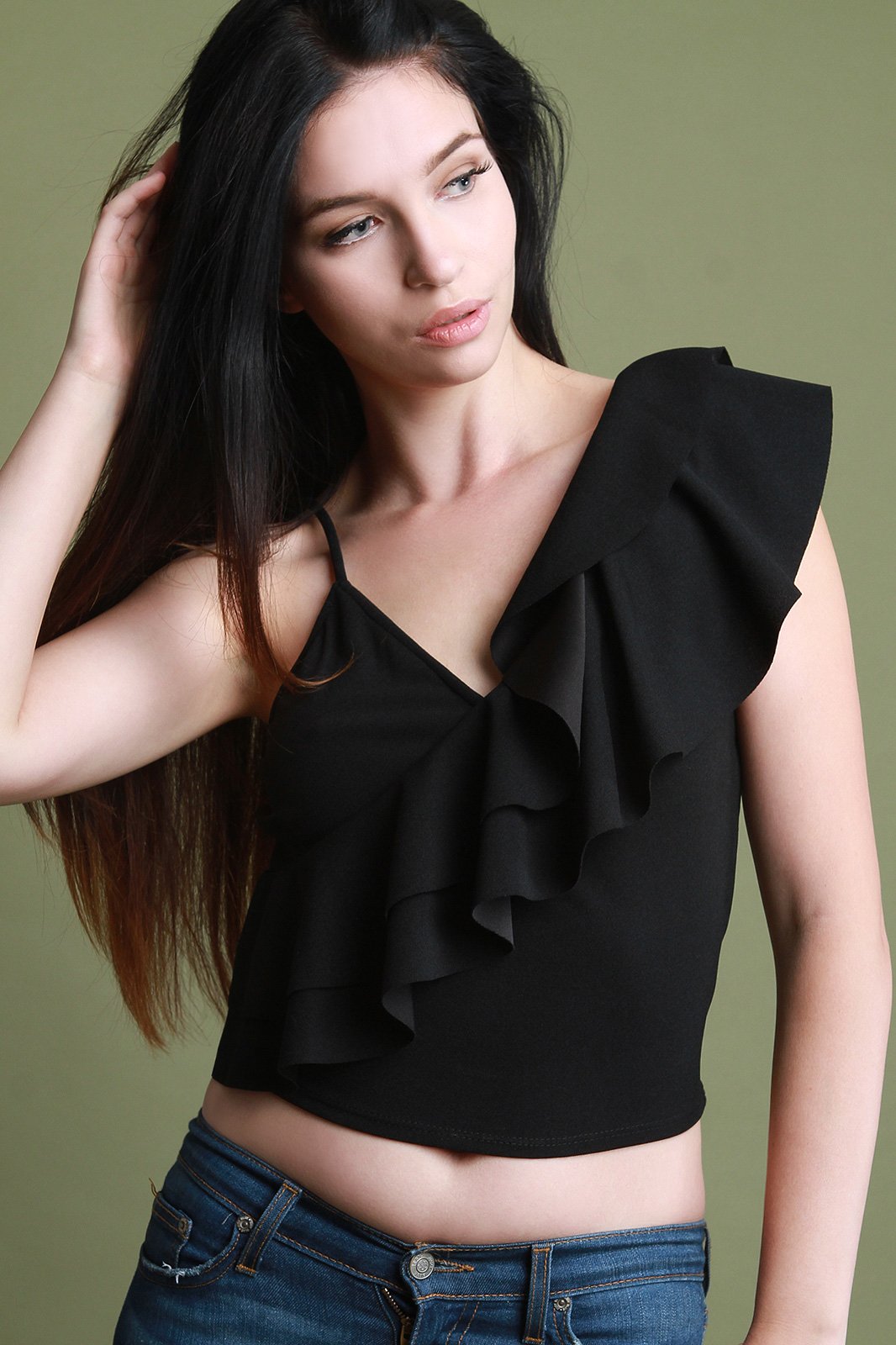 Asymmetrical Ruffle Sleeveless Crop Top