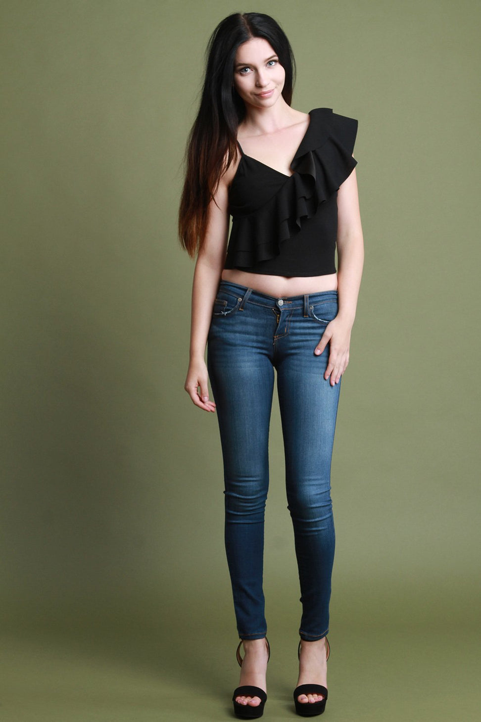 Asymmetrical Ruffle Sleeveless Crop Top