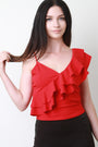 Asymmetrical Ruffle Sleeveless Crop Top