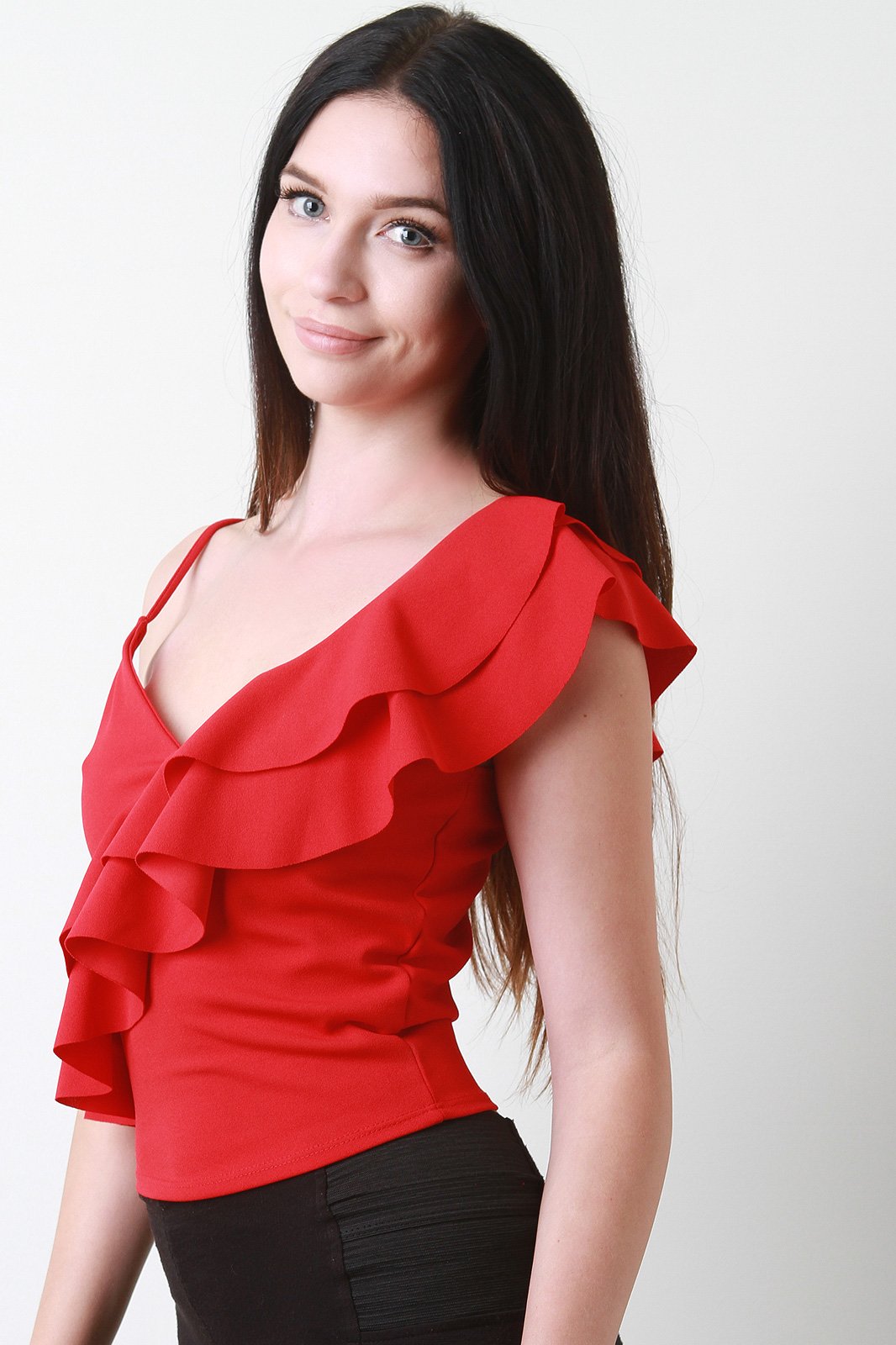 Asymmetrical Ruffle Sleeveless Crop Top