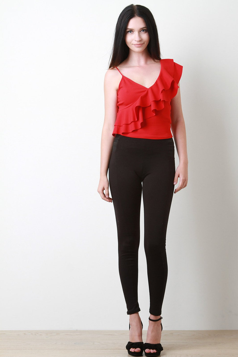 Asymmetrical Ruffle Sleeveless Crop Top