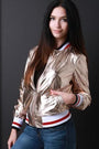 Stripe Trim Zip-Up Foil Bomber Jacket