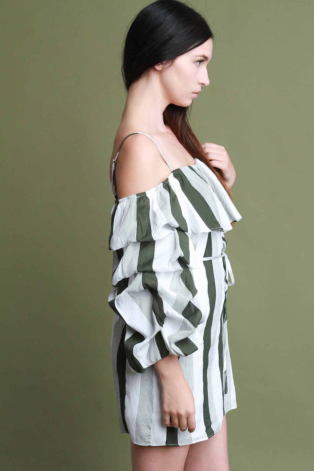 Cold Shoulder Statement Ruched Sleeves Shift Mini Dress