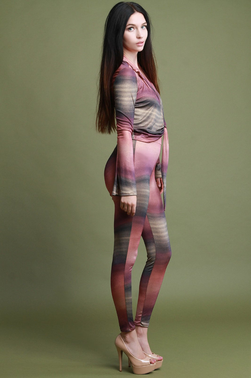 Foil Ombre Collar Neckline with Pants Set - NoveltyOne