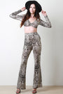 Two Piece Snake Print Crop Top with Flare Pants