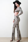 Two Piece Snake Print Crop Top with Flare Pants