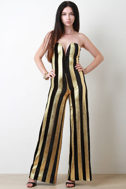 Striped Metallic Sweetheart Palazzo Jumpsuit