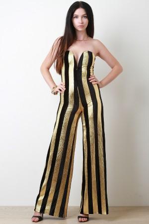 Striped Metallic Sweetheart Palazzo Jumpsuit