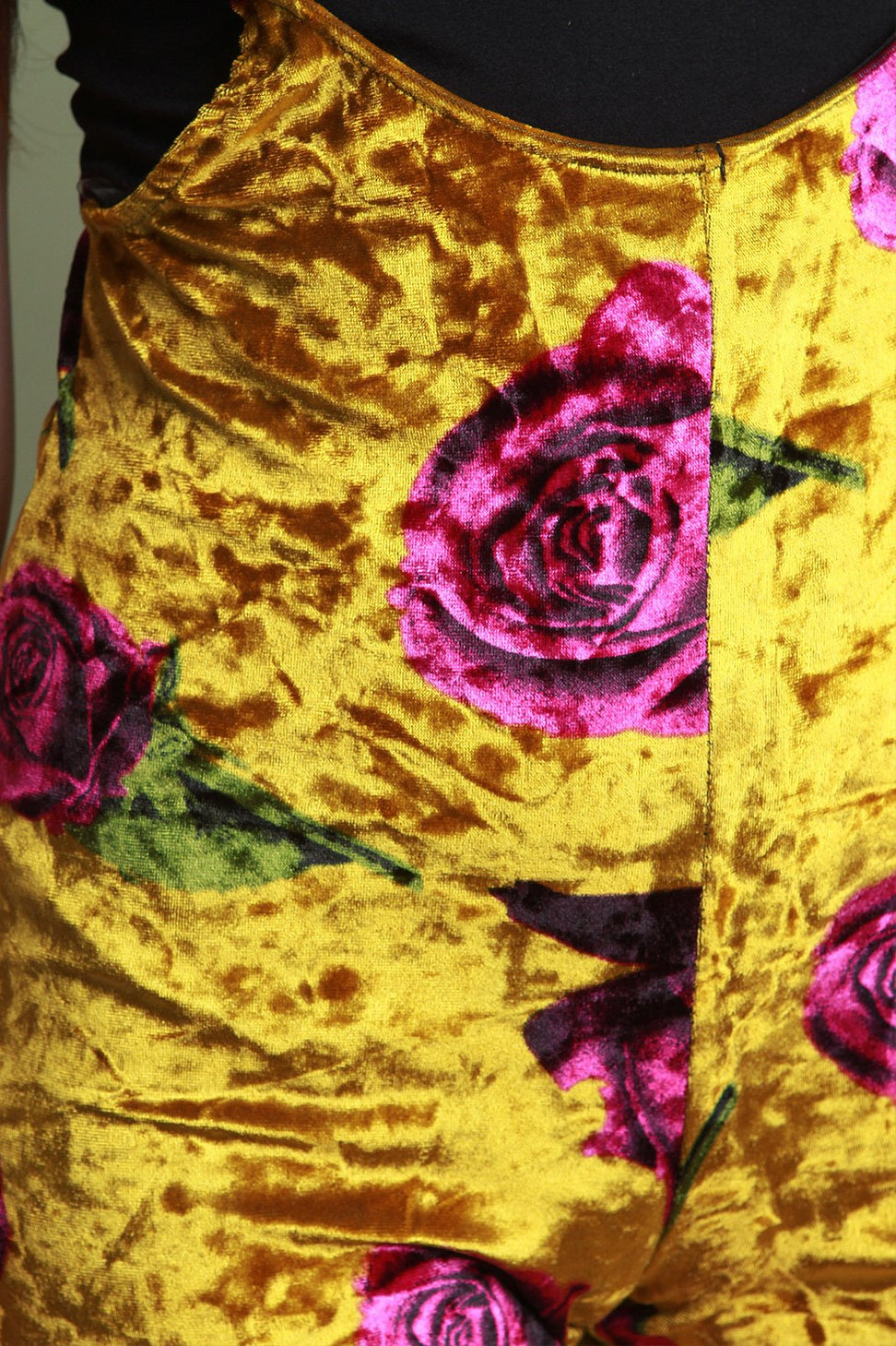 Floral Velvet Spaghetti Strap Side Slit Overall Pants